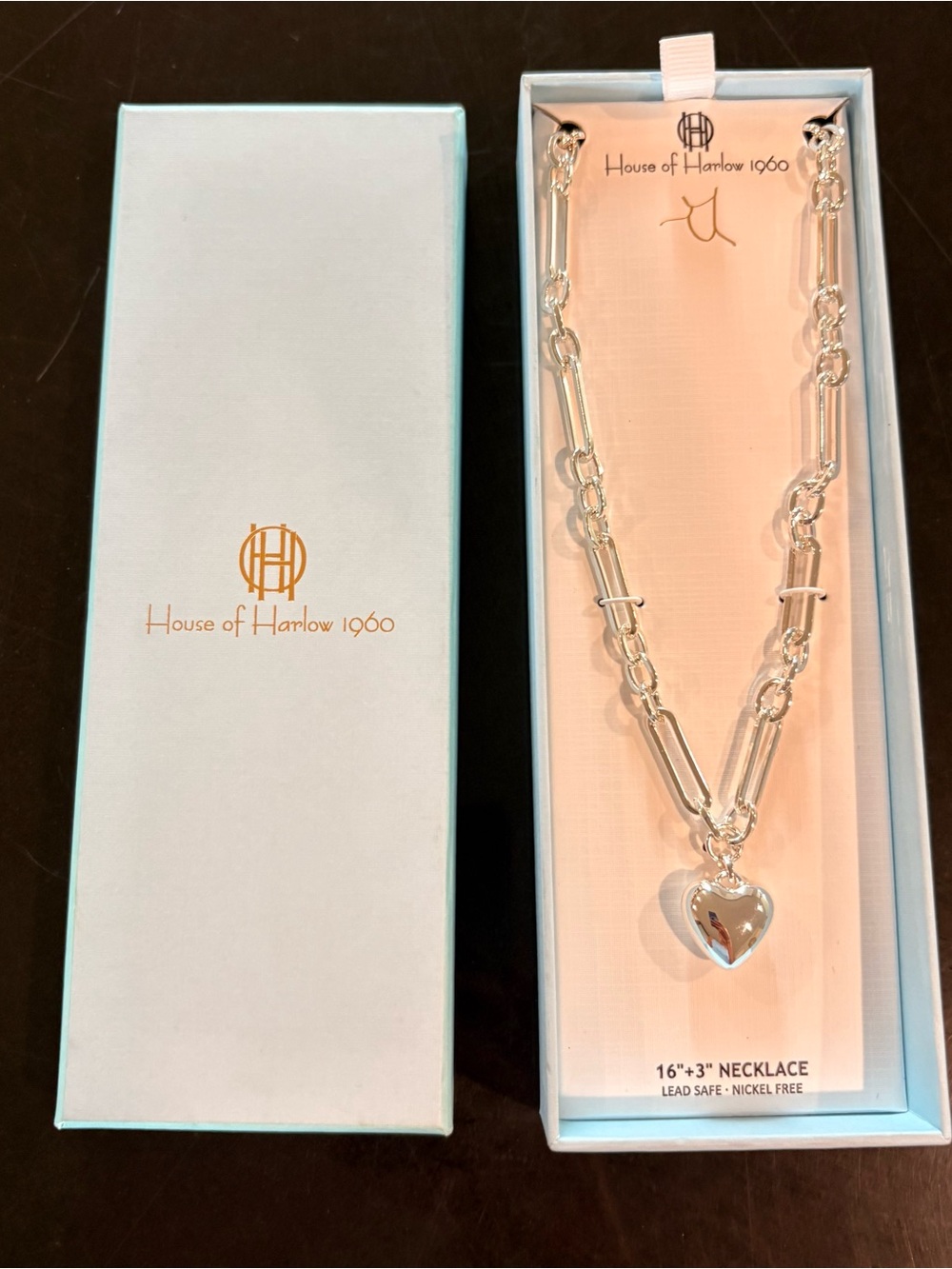House of Harlow 1960 Silver Heart Padlock Chain Necklace